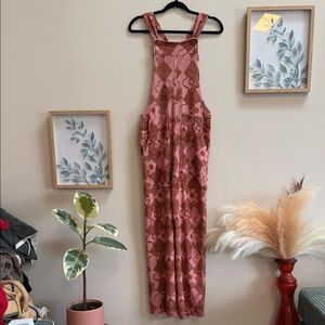 Pink Brown Floral Overalls Jumpsuit